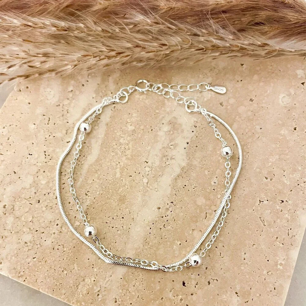 925 Sterling Silver Bead Bracelet Dainty Bracelet Minimalist Stacking Bracelet